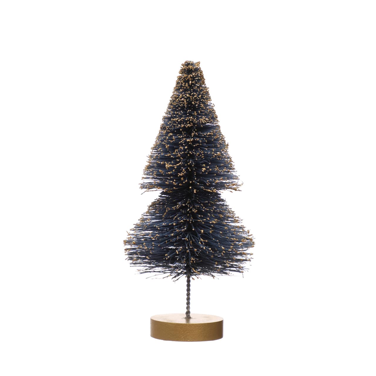 Hello Honey® 8" Blue Sisal Bottle Brush Tree with Gold Glitter & Wood Base